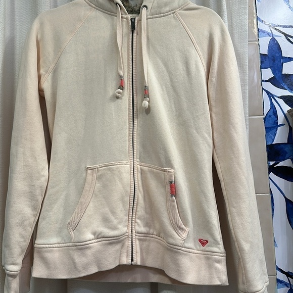 Roxy Light Peach Faux Fur Lined Hood Zip Hoodie Sweatshirt Junior Womens Medium - Picture 3 of 11